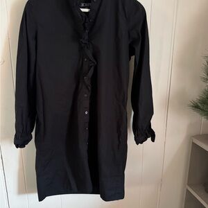 J. Crew black Button-Front Shirt Dress with ruffle.